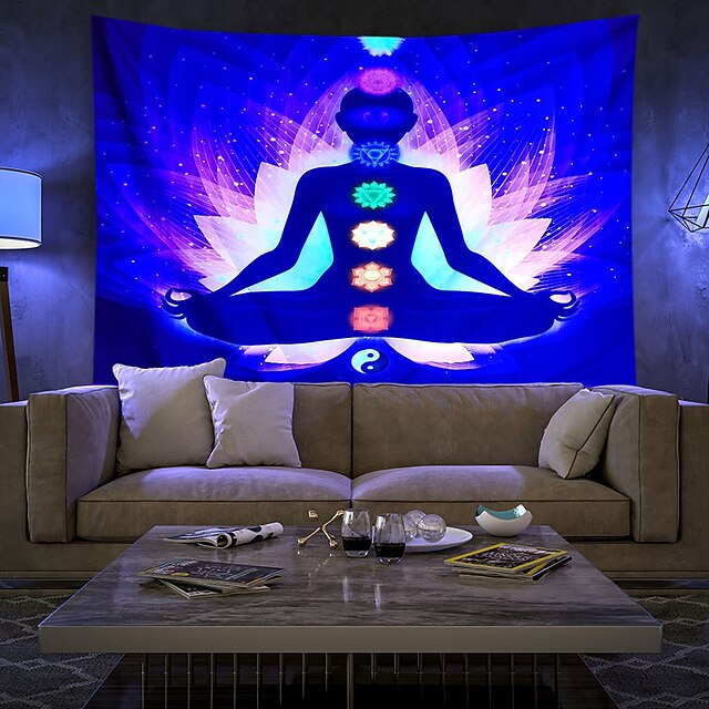  Blacklight UV Reactive Large Tapestry Chakra Bohemian Scenery Hanging Moon Phase Decoration Cloth