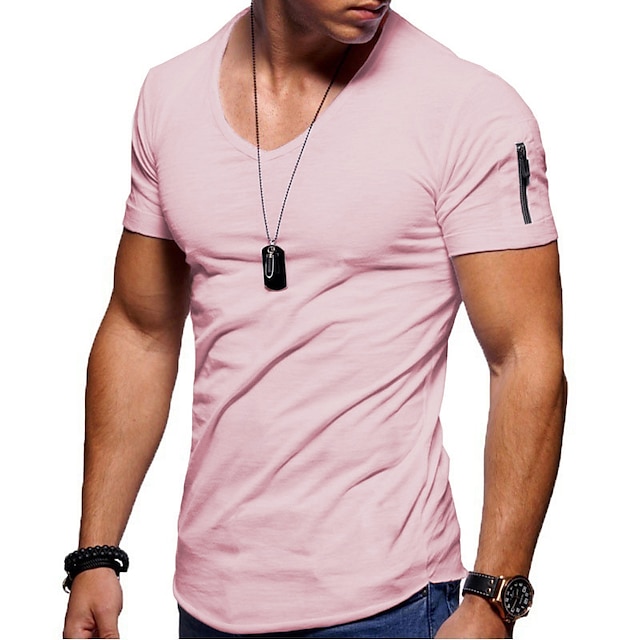  Herre T skjorte T-skjorter عادي V-hals Kortermet Klær Muskel Slim passform Bekvem Stor og høy