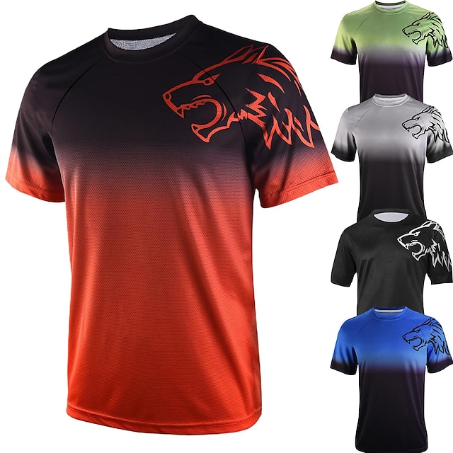  Men's Short Sleeve Downhill Jersey Gradient Wolf Bike Shirt Mountain Bike MTB Road Bike Cycling Forest Green Black Green Spandex Polyester Breathable Quick Dry Moisture Wicking Sports Clothing Apparel