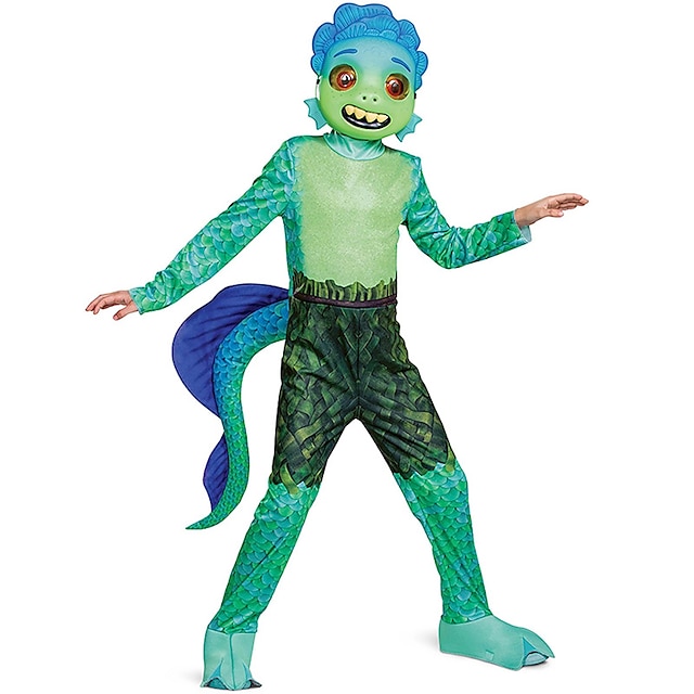  Luca Party Costume Costume Kid's Boys Cosplay Performance Masquerade Festival / Holiday Polyester Green / Purple Easy Carnival Costumes Pattern / Leotard / Onesie / Mask / Leotard / Onesie / Mask