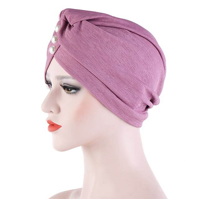 Fashion Twist with Bead Elastic Hijabs Cap Solid Muslim Turban Scarf