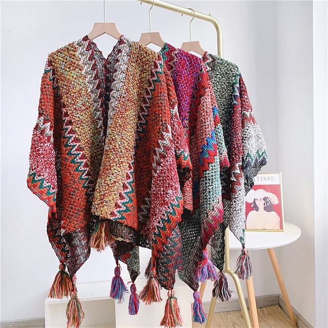  Women Autumn Winter New Colorful Thick Ponchos Knitted Ladies Cloak Warm Fashion Scarves & Wraps Holiday Travel Ethnic Covers