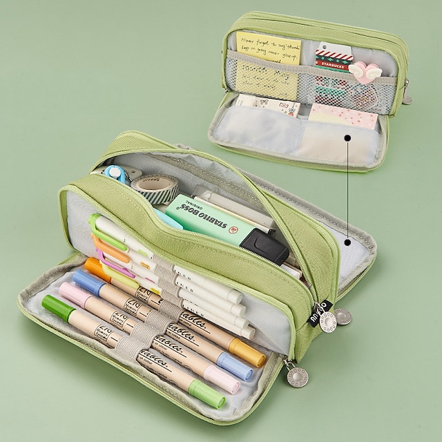  Trousse à crayons rose grande capacité – trousse de papeterie multicouche à fermeture éclair avec compartiments pour filles, étudiantes et artistes