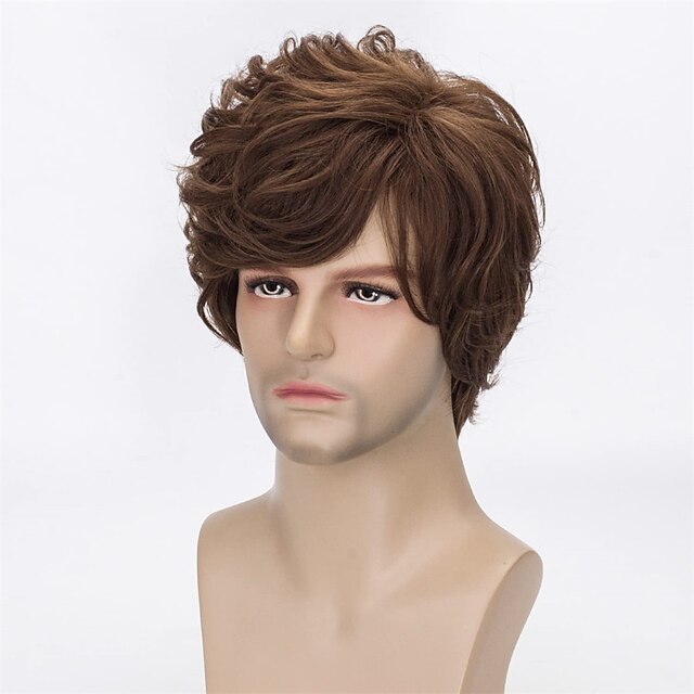 Wigs Male Short Brown Wig Aicos Frodo Mens Wigs Short Mens Wavy Curly