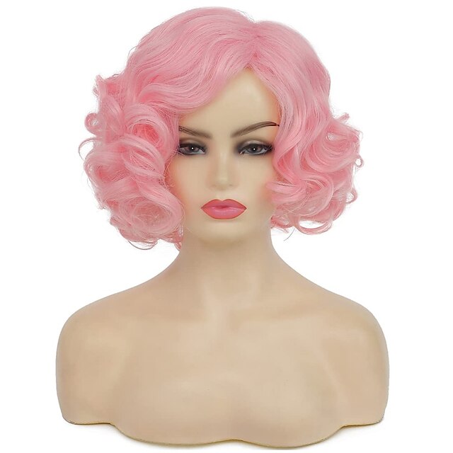 Short Curly Pink Wigs For Women Synthetic Natural Wavy Pink Costume Cosplay Party Wig 2024 22 99