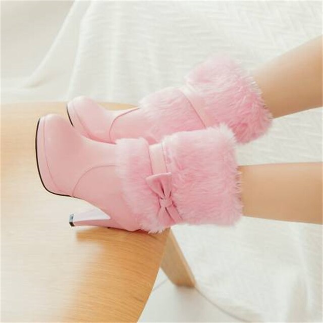 Women's Boots Valentines Gifts Heel Boots Party Color Block Fleece