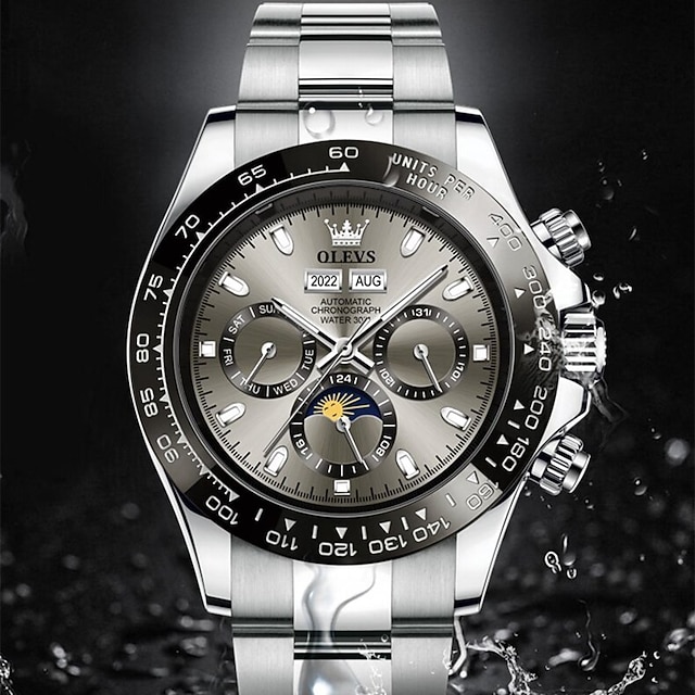 OLEVS Mens Automatic Watches Silver Bezel Stainless Steel Luxury Dress