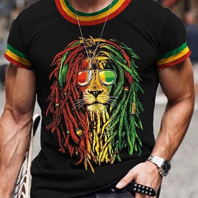 Men's Unisex Lion Graphic Prints T Shirt Short Sleeve T shirt 3D Print Crew Neck Shirt Vintage Sports Casual Outdoor Street Daily Black / Red Green / Black Black Summer Clothing Apparel S M L XL XXL4