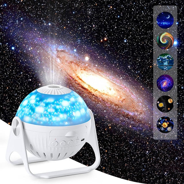  Luces de proyector de planetario proyección de galaxia 7 en 1 con lámpara de noche de luna nebulosa giratoria 360 planeta aurora para dormitorio de bebé sala de juegos de techo bar de fiesta