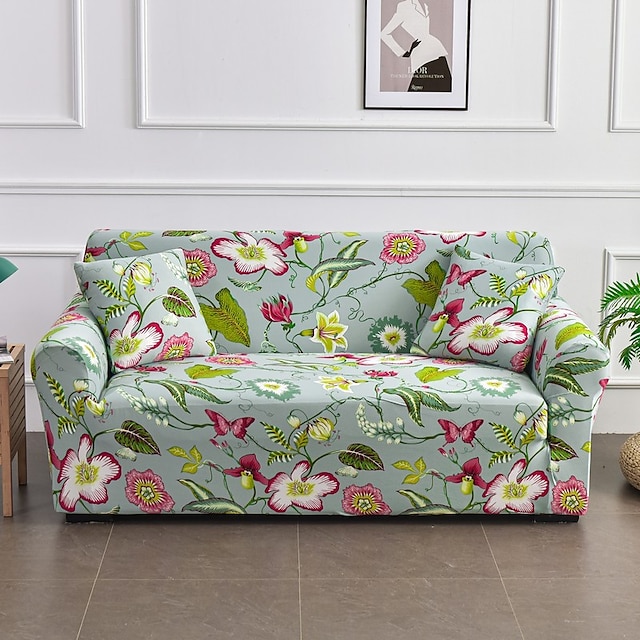  Floral Printed Sofa Cover Stretch Slipcover Soft Durable Couch Cover 1 Piece Spandex Fabric Washable Furniture Protector fit Armchair Seat/Loveseat/Sofa/XL Sofa/L Shape Sofa