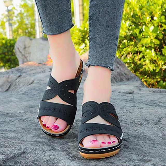  Pentru femei Sandale Sandale Platformă Mărime Plus Size Papuci de exterior În aer liber Zilnic Plajă Culoare solidă Mată Vară Toc Platformă Vârf deschis Epocă Casual Plimbare PU Loafer Negru Roz
