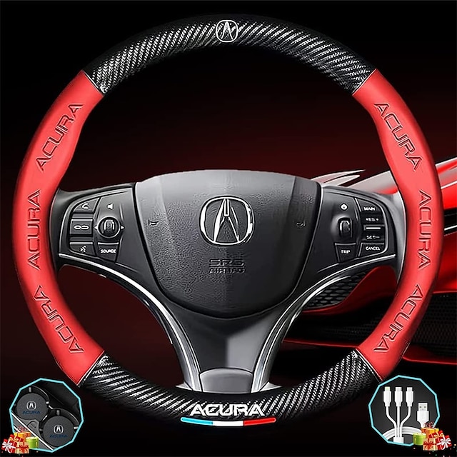  Custom-fit for Acura Car Steering Wheel Cover Leather Nonslip 3D Carbon Fiber Texture Sport Style Wheel Cover for Women Interior Modification for Acura Accessories
