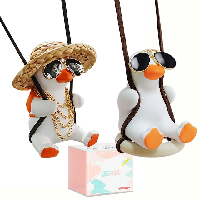  2Pcs Cute Swinging Duck Car Hanging Ornament for Funny Car Rear View Mirror Swing Hanging Accessories Suitable for Women & Men