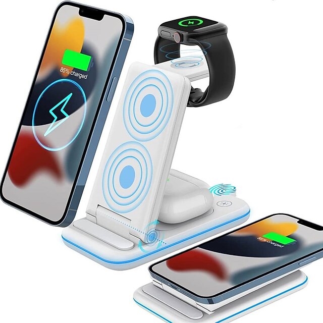 Wireless Charging Station for Multiple Devices Apple, 3 in 1 Wireless Charger Station Foldable Compatible with iPhone 13/12/11/Pro/X/XS/XR, AirPods, iWatch 7/6/5/SE/4/3/2, Samsung Galaxy 2022 - US $24.99