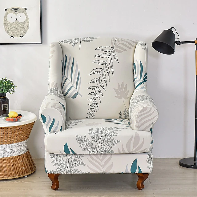 1 Set of 2 Pieces Stretch Wingback Chair Cover Floral Printed Wing ...