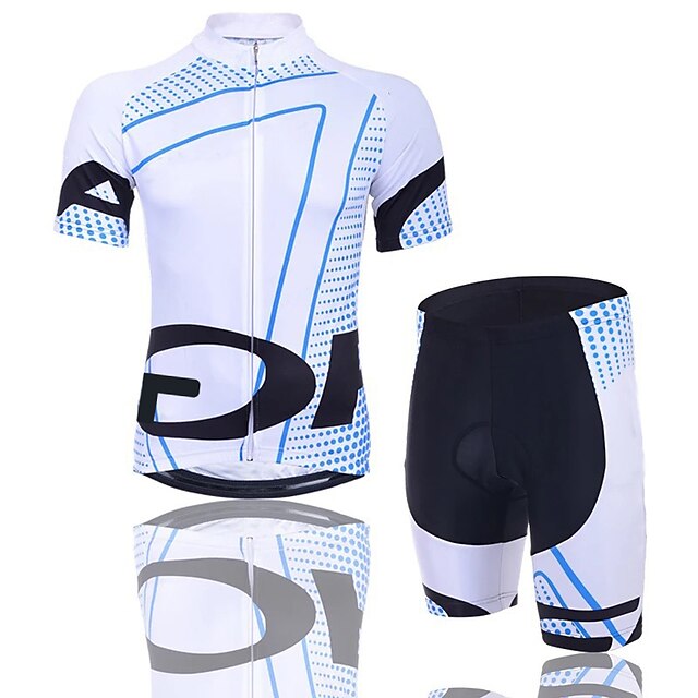  Men's Women's Cycling Jersey with Shorts Short Sleeve Mountain Bike MTB Road Bike Cycling Light Yellow Black / Orange White Geometic Bike Clothing Suit 3D Pad Breathable Quick Dry Polyester Spandex