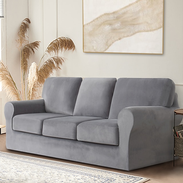  Capa de sofá de pelúcia de veludo 3 lugares capa de almofada de sofá elástico capa protetora de móveis com capa de assento de almofada, lavável na máquina