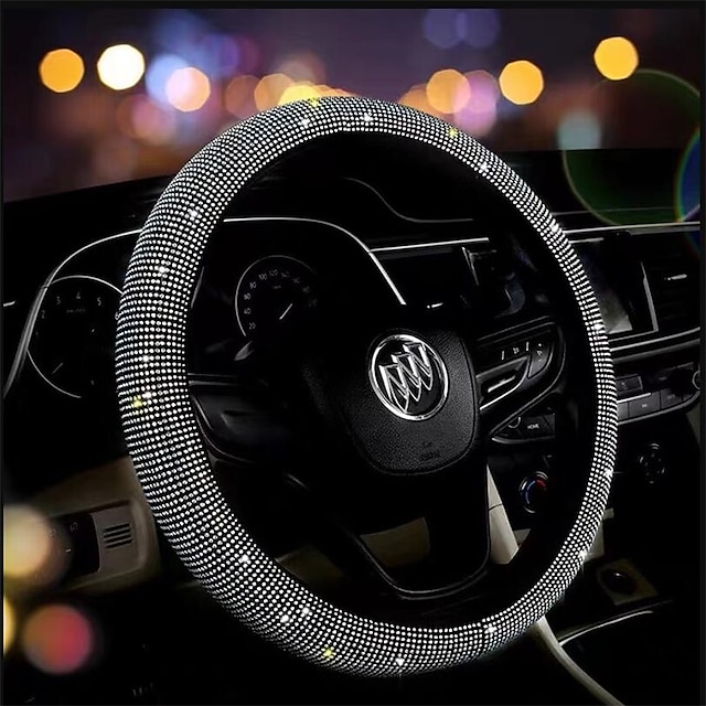  StarFire Diamond Leather Steering Wheel Cover for Women Girls with Shiny Crystal Rhinestones Universal Fit 15 Inch Car SUV Wheel Anti-Slip Protector