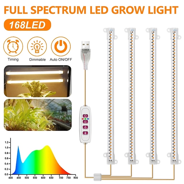 5 modos de luz led de cultivo para interiores, temporizador usb, lámpara fito, lámpara led regulable para plantas, fitolámparas, lámparas de cultivo hidropónico
