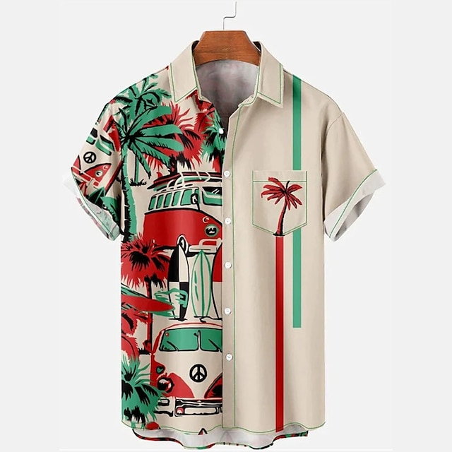  Men's Shirt Summer Hawaiian Shirt Graphic Shirt Aloha Shirt Vintage Hawaiian Shirts Graphic Car Turndown Red 3D Print Outdoor Street Short Sleeve 3D Print Button-Down Clothing Apparel Hawaiian