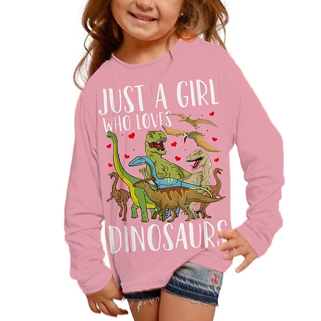 Girls' 3D Animal Dinosaur Letter T shirt Long Sleeve 3D Print Fall Winter Active Fashion Daily Kids 3-12 Years Outdoor Daily Regular Fit