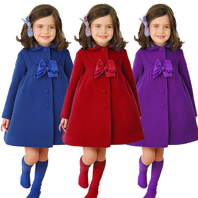  Voor meisjes 3D Kinder winterjas Effen Wollen jas Lange mouw Herfst Winter leuke Style Aanbiddelijk Katoen Kinderen 2-8 jaar School Dagelijks Normale pasvorm