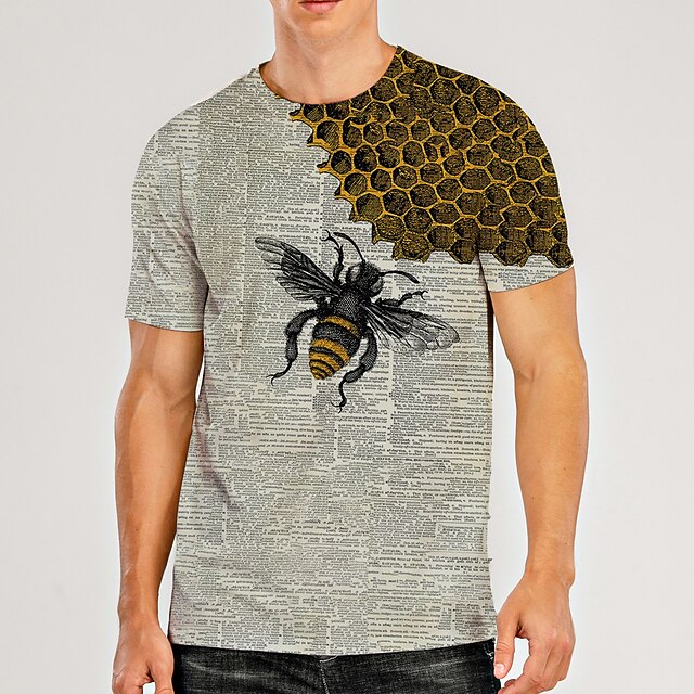 Men's Bee Graphic Prints Shirt T Shirt Tee Short Sleeve T shirt 3D Print Round Neck Shirt Designer Casual Big and Tall Daily Holiday Yellow Blue Green Summer Clothing Apparel S M L XL XXL 3XL 4XL 7