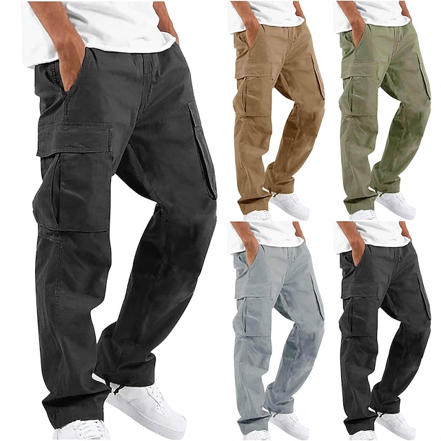  Men's Cargo Pants Cargo Trousers Leg Drawstring Solid Color Ripstop Breathable Weekend Streetwear Classic Casual Black Yellow