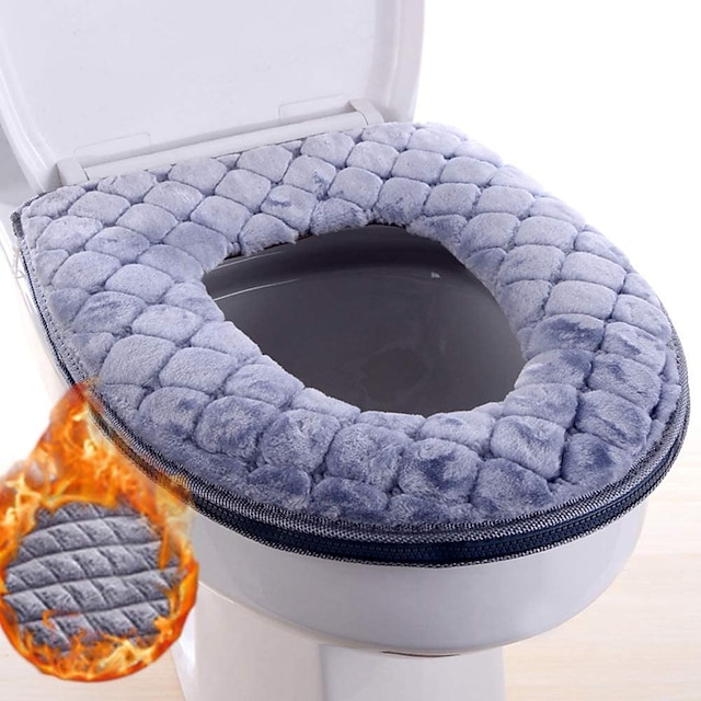  Toilet Seat Cover Cushion Universal Plush Toilet Seat Cover Warm Toilet Seat Cover Cute Knitting Handle Toilet Seat Cover