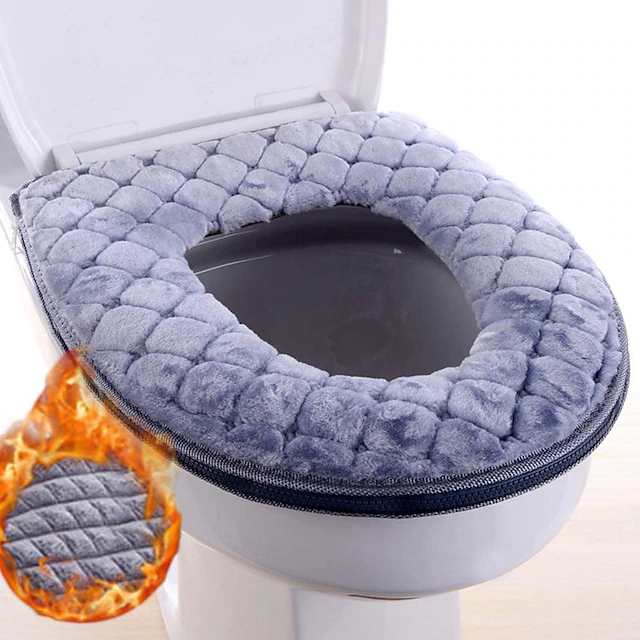 Toilet Seat Cover Cushion Universal Plush Toilet Seat Cover Warm Toilet Seat Cover Cute Knitting Handle Toilet Seat Cover 10