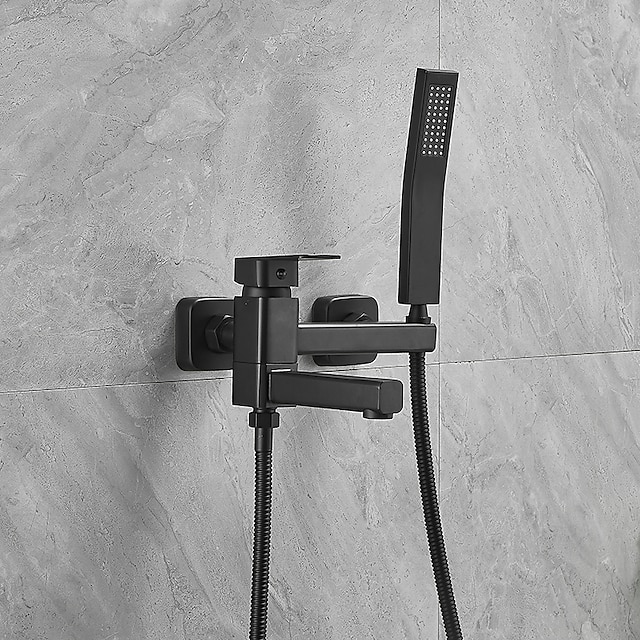  バスタブ蛇口デュアルスパウト壁取り付け、浴槽フィラーミキサー真鍮タップ、ハンドシャワーハンド付き、セラミックバルブシングルハンドルコントロール
