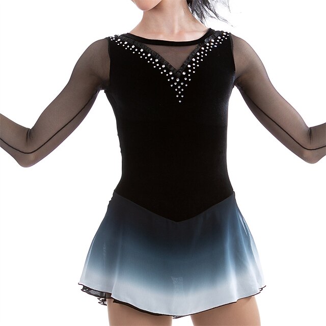 Figure Skating Dress Women's Girls' Ice Skating Dress Black High Elasticity Training Competition Skating Wear Crystal / Rhinestone Long Sleeve Ice Skating Figure Skating / Winter3