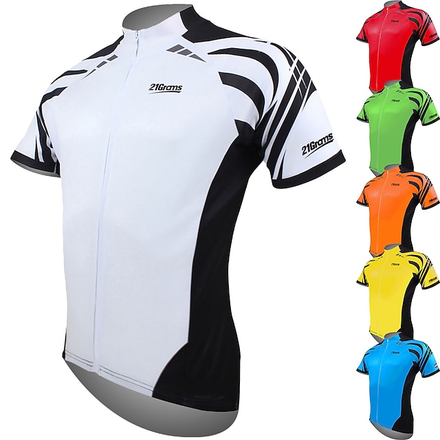  21Grams Men's Cycling Jersey Short Sleeve Bike Jersey Top with 3 Rear Pockets Mountain Bike MTB Road Bike Cycling Breathable Ultraviolet Resistant Quick Dry Front Zipper Green White Yellow Polyester