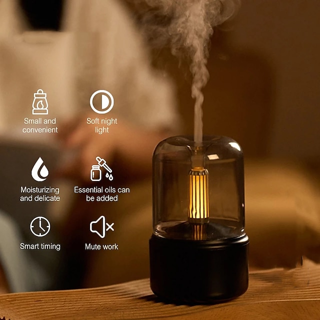  gyertyafényes aroma diffúzor hordozható 120ml elektromos usb légpárásító hideg köd gép porlasztó led éjszakai lámpával