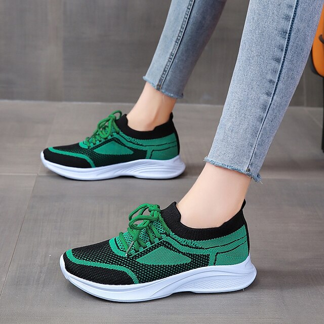 Women's Sneakers Flyknit Shoes Flat Heel Round Toe Running Shoes ...