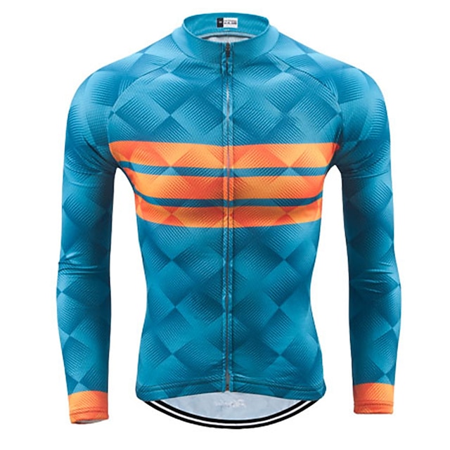  21Grams Men's Cycling Jersey Long Sleeve Bike Top with 3 Rear Pockets Mountain Bike MTB Road Bike Cycling Breathable Quick Dry Moisture Wicking Reflective Strips Orange Blue Polyester Spandex Sports