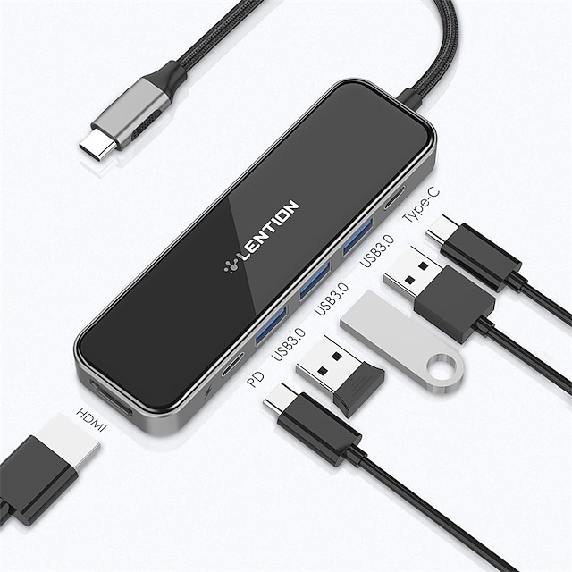  LENTION USB C Hub with 100W Power Delivery 4K HDMI USB 3.0 & Type C Data Compatible with 2021-2016 MacBook Pro 13/15/16 New Mac Air/Surface Chromebook More Stable Driver Adapter (CB-CE35)
