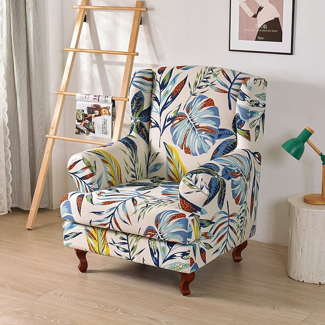 1 Set of 2 Pieces Stretch Wingback Chair Cover Floral Printed Wing ...