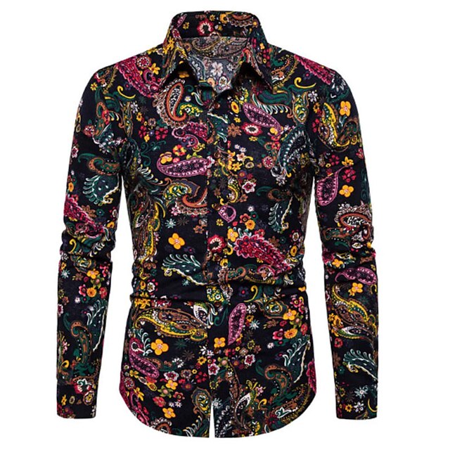 Men's Shirt Graphic Shirt Floral Turndown Black 3D Print Outdoor Street ...