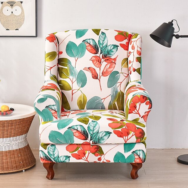 1 Set of 2 Pieces Stretch Wingback Chair Cover Floral Printed Wing ...