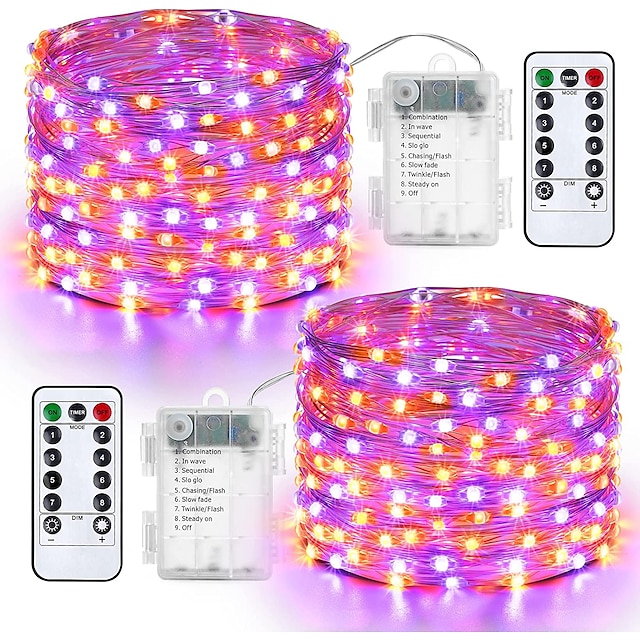  2 Pack Solar String Lights Christmas Outdoor Decoration 10m 33ft 100LEDs Solar Fairy Copper Wire Lights Battery Operated 8 Modes Waterproof Remote Control for Xmas Indoor Garden Party Tree Decor
