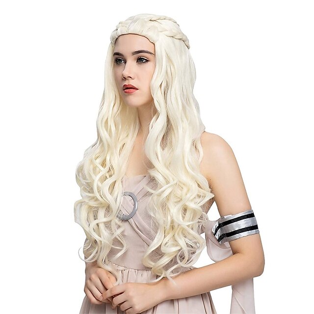  daenerys targaryen peruk lång lockigt blond flätad cosplay peruk för kvinnor hår peruk