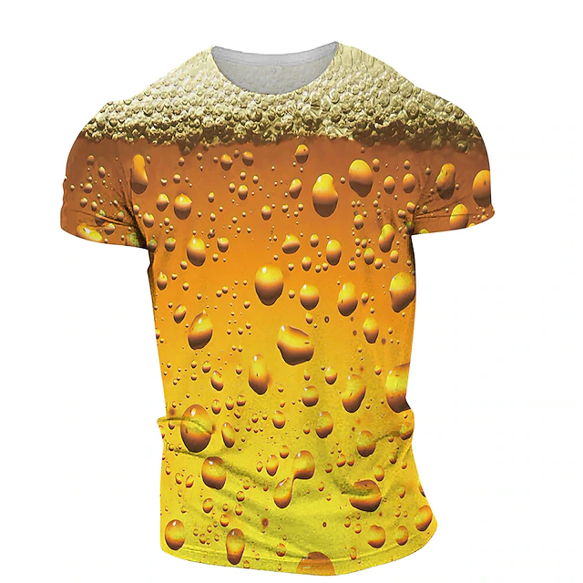 Men's Unisex Graphic Bubble Beer T Shirt Tee Short Sleeve T shirt 3D Print Round Neck Shirt Streetwear Basic Daily Weekend Yellow Red Purple Spring & Summer Fall & Winter Clothing Apparel Asian Size 7