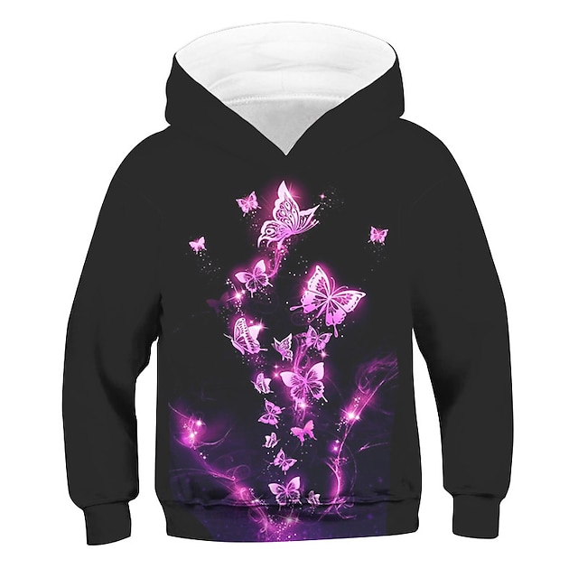  Dívčí 3D Zvíře Motýl Kapuce Dlouhý rukáv 3D tisk Podzim Zima Módní Šik ven Rozkošný Děti 3-13 let Venkovní Denní Vevnitř Běžný