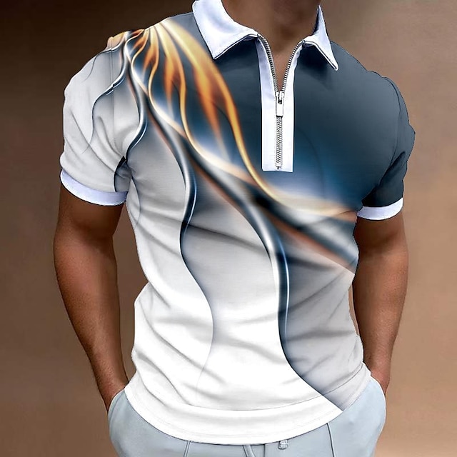  Men's Polo Shirt Golf Shirt Gradient Turndown Blue Purple Green Coffee 3D Print Outdoor Street Short Sleeves Zipper Print Clothing Apparel Fashion Designer Casual Breathable