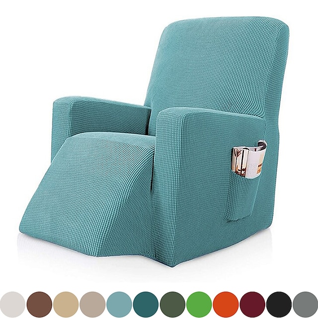 hvilestol stretch sofabetræk slipcover elastisk sofa beskytter med lomme til tv fjernbetjening bøger almindelig ensfarvet blød holdbar