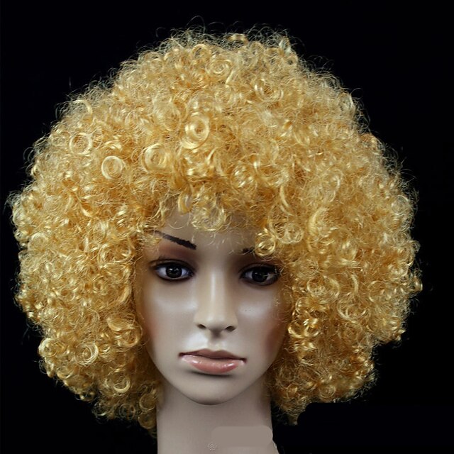 Carnival Wigs Plus Size Yaki Afro Curly Bob Wig Medium Length Brown