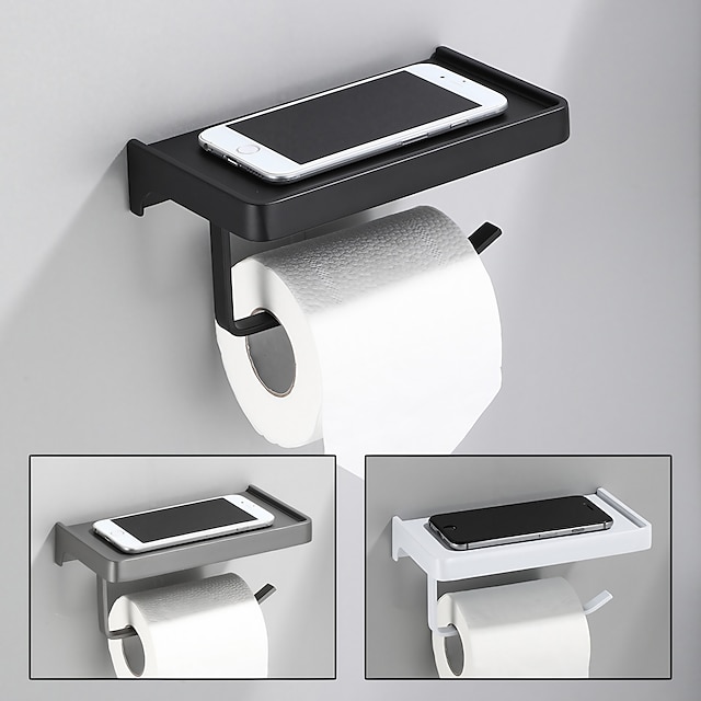  toalettpapirholder for baderom svart sølv gull vev telefonstativ veggmontert plass aluminium wc dusjpapirholder med hylle