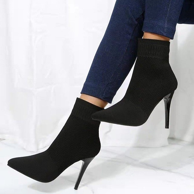  Women's Boots Daily Sexy Boots Plus Size Booties Ankle Boots Winter Stiletto Heel Pointed Toe Casual Minimalism Knit Loafer Solid Colored Black