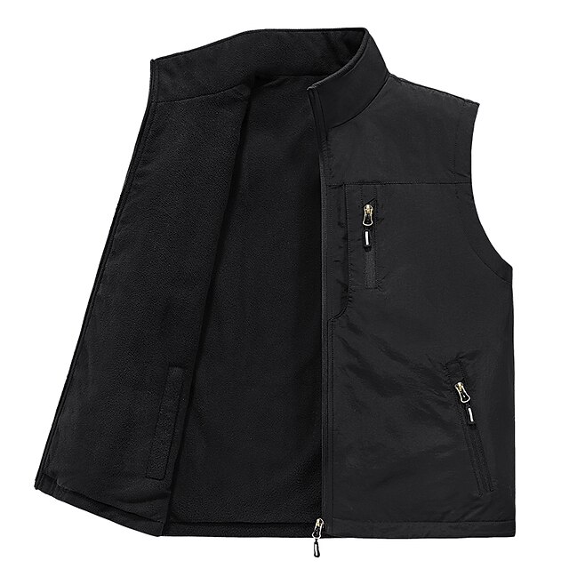 Men's Fleece Vest Vest Gilet Daily Outdoor clothing Sporty Casual Daily Winter Print Polyester Windproof Warm Number Zipper Stand Collar Regular Fit Black Army Green Blue Khaki Vest 10